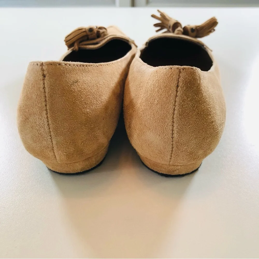 J Crew Collection Italian Suede Leather Tassel Loafer Low Heel, Pump Women’s 6.5